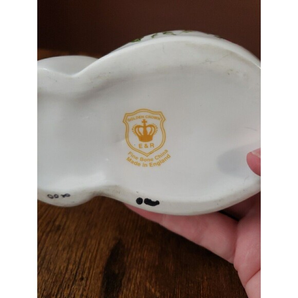 Golden Crown E & R Fine Bone China Cat Creamer White Floral Gold Trim - Picture 7 of 9